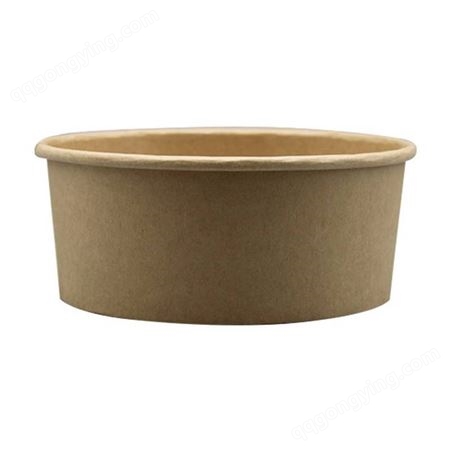 一次性外卖餐盒 牛皮纸打包盒 圆形沙拉碗 炒饭纸碗 带盖饭盒定制