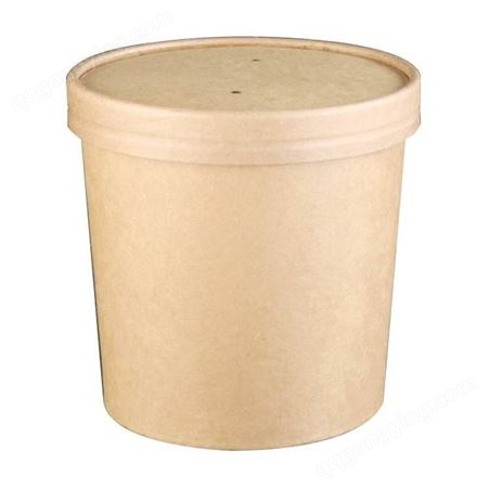 一次性外卖餐盒 牛皮纸打包盒 圆形沙拉碗 炒饭纸碗 带盖饭盒定制