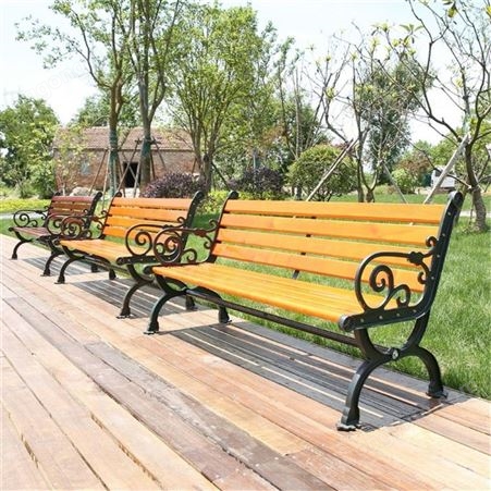 户外公园椅铸铁浪花靠背椅室外塑木广场庭院小区长凳防腐木坐凳