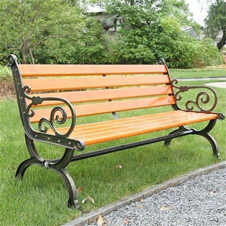户外公园椅铸铁浪花靠背椅室外塑木广场庭院小区长凳防腐木坐凳