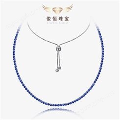 俊恒珠宝简约女式可调节925项链满镶2.5mm蓝宝石色高碳钻颈链65cm