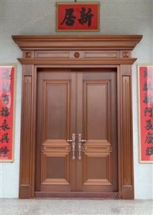 新中式门效果图 别墅庭院 入户铜门 酒店门 门把手大气