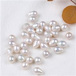 9-10mm天然淡水巴洛克珍珠白色小巴洛克水滴形珠子散珠颗粒
