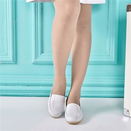 2019春牛皮护士鞋白色防滑透气牛筋底软底白色坡跟平底小白鞋新款