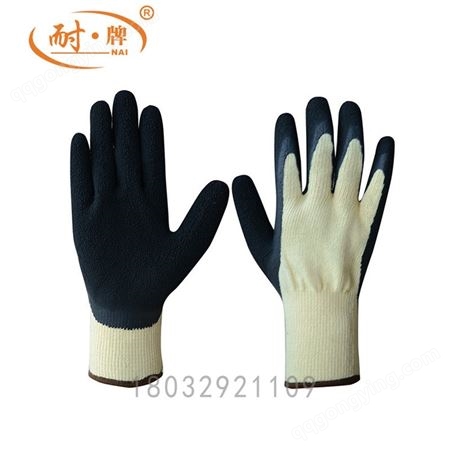 尼龙手套 耐磨防滑带胶黑色 涂掌劳保工作 防护手套