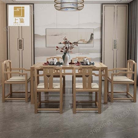 新中式实木餐桌椅组合一桌六椅酒店会所民宿客栈餐厅家具生产厂家