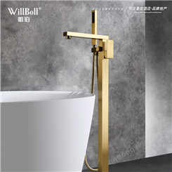 拉丝金色浴缸龙头落地式缸边立式墙排墙接立柱盆淋浴花洒套装全铜