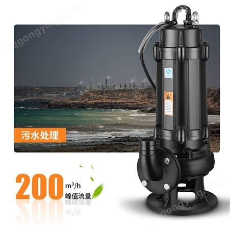 人标污水泵380v三相潜水泵立式无堵塞排污泵地下室WQ型潜污泵