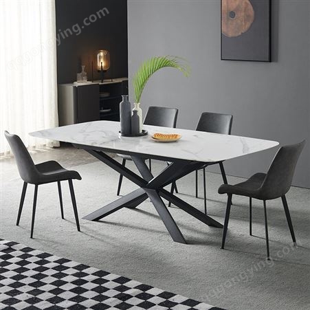 LKT1016-30搏德森意式极简岩板餐桌椅长方形饭桌公寓酒店样板间家具定制