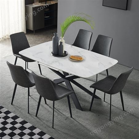 搏德森意式极简岩板餐桌椅长方形饭桌公寓酒店样板间家具定制