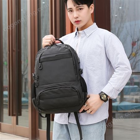 男士商务双肩包笔记本包旅行大容量多分层中高学生时尚潮流简约风