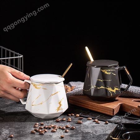 北欧咖啡杯陶瓷创意个性马克杯带盖勺办公室情侣杯礼盒装定制logo